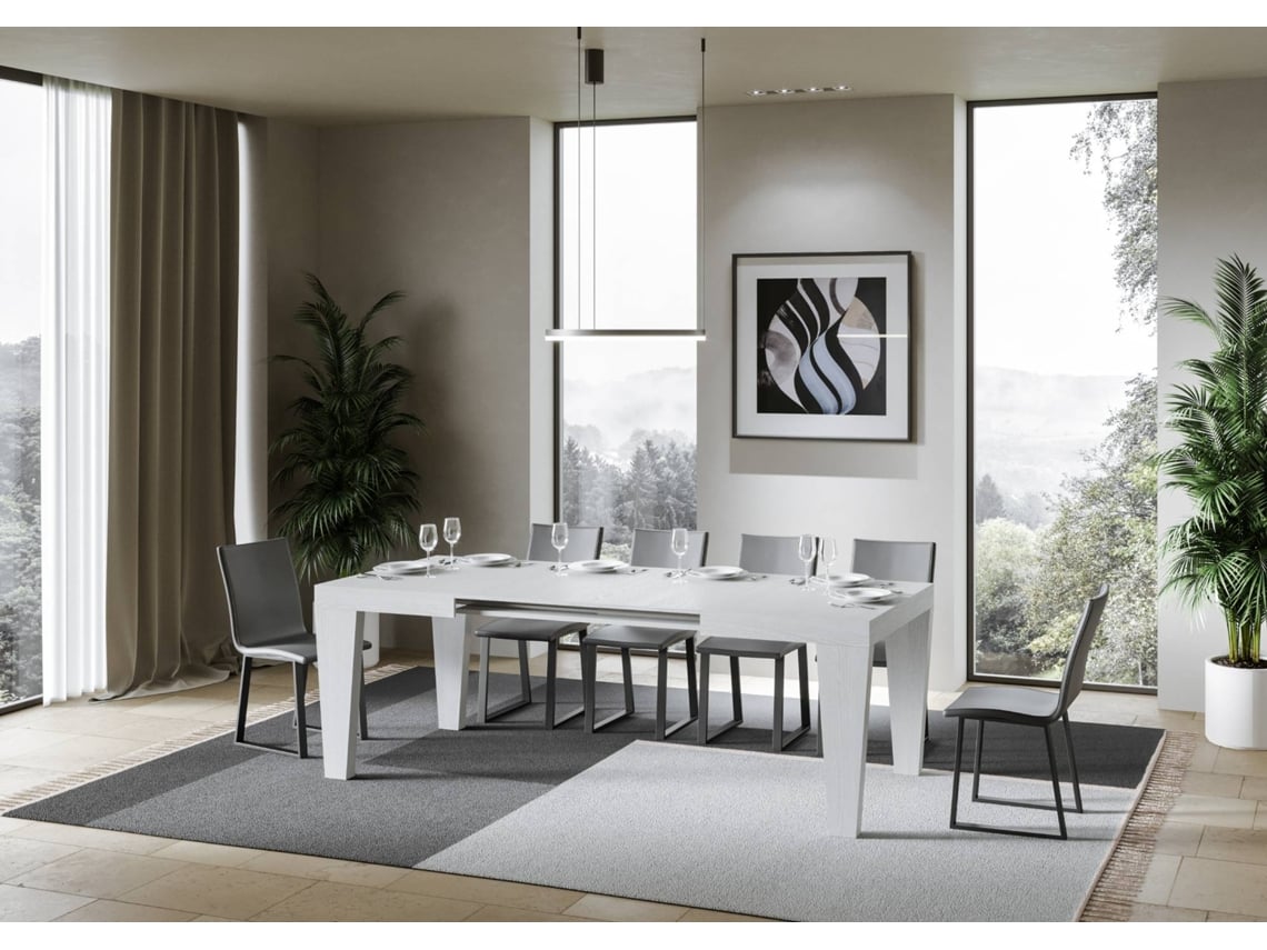 Mesa de Jantar Extensível 90X140/244 Cm Spimbo Cinza Branca