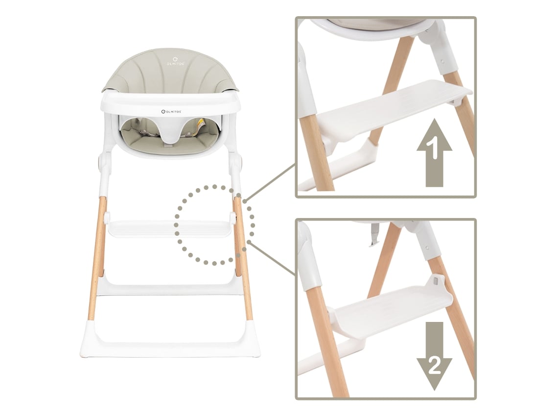 OLMITOS Cadeira Refeição Evolutiva Bebé de Madeira com Rede de 2 Peças e Redutor Ajustável e Dobrável com Arnês de Segurança Até 3 Anos