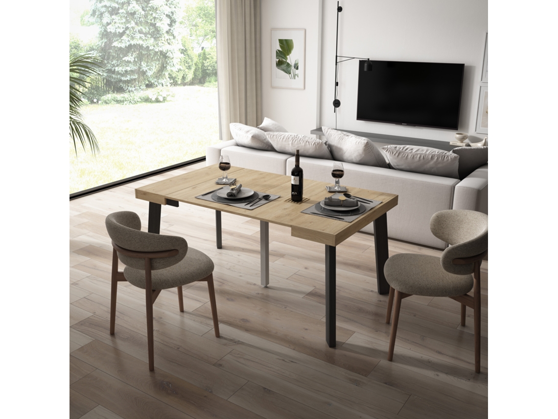 DUERMETE ONLINE Mesa Consola Extensível Cozinha Sala de Jantar 160 para 8 Pessoas Pés de Madeira Estilo Moderno Carvahlo