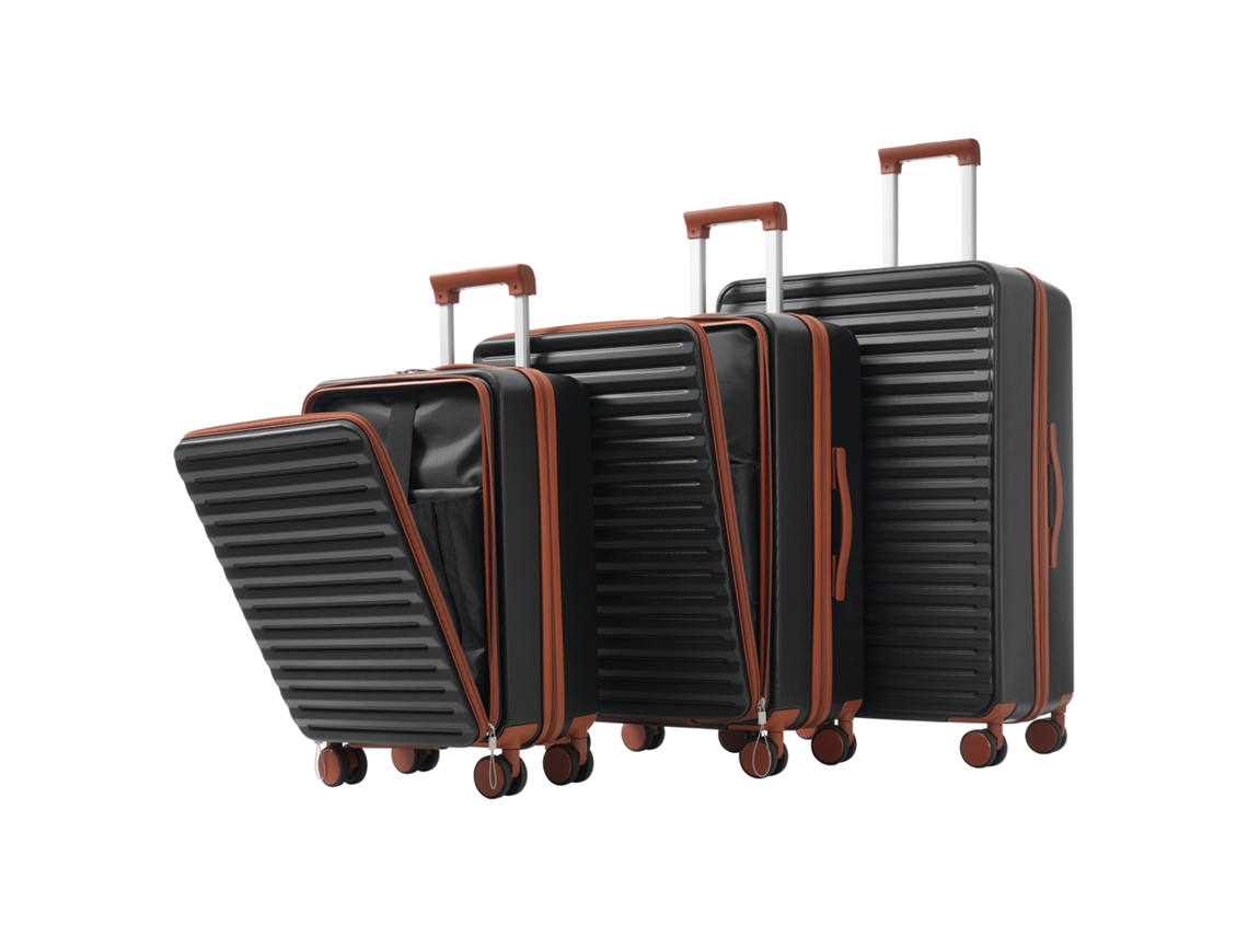Conjunto De Malas De Três Peças Design Inovador Com Abertura Frontal Suporte Para Bebidas Rebatível, Material Abs, Fechadura Alfandegária Tsa.