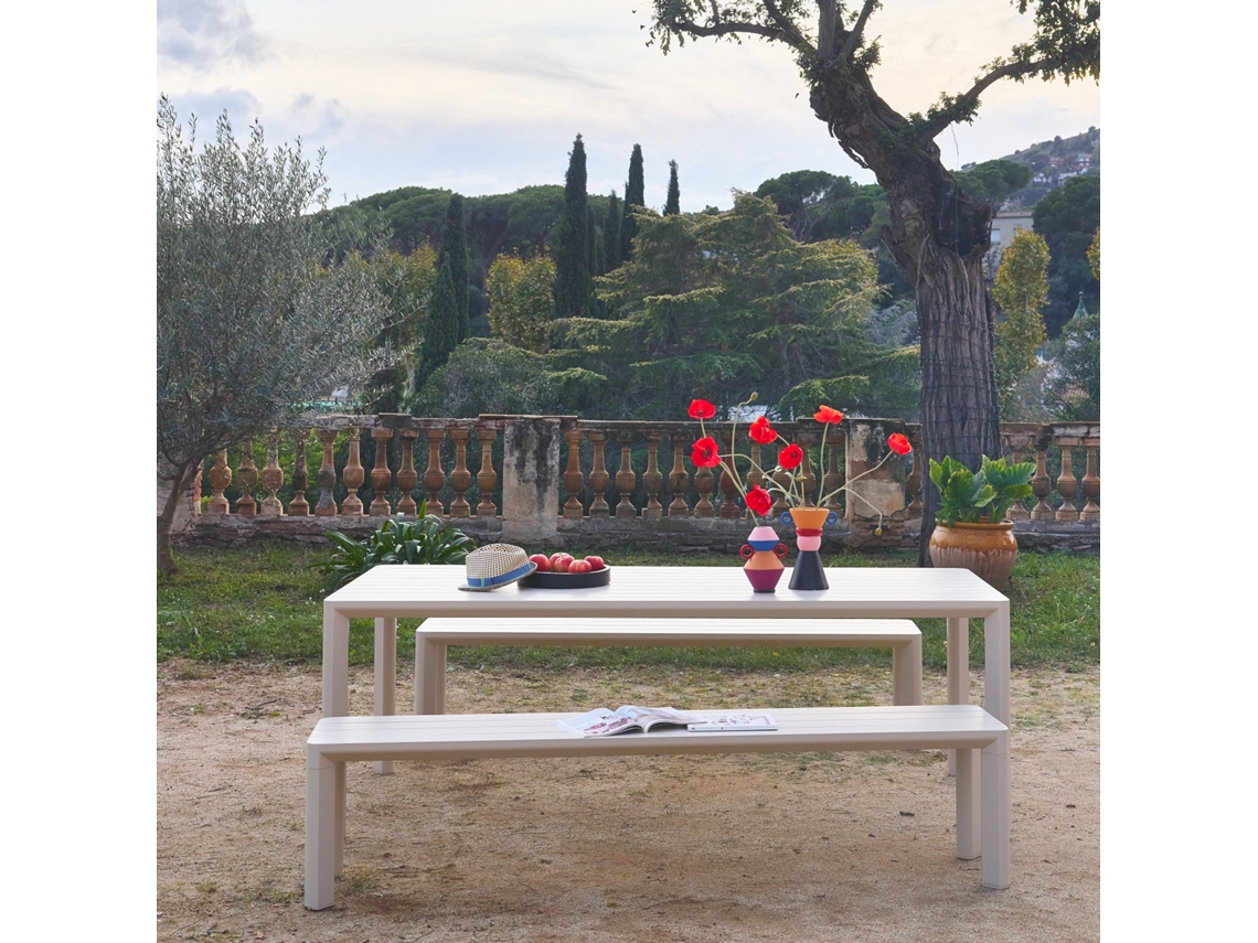 Mesa De Jardim Em Alumínio 2 Bancos 8 Lugares, Beige Sweeek