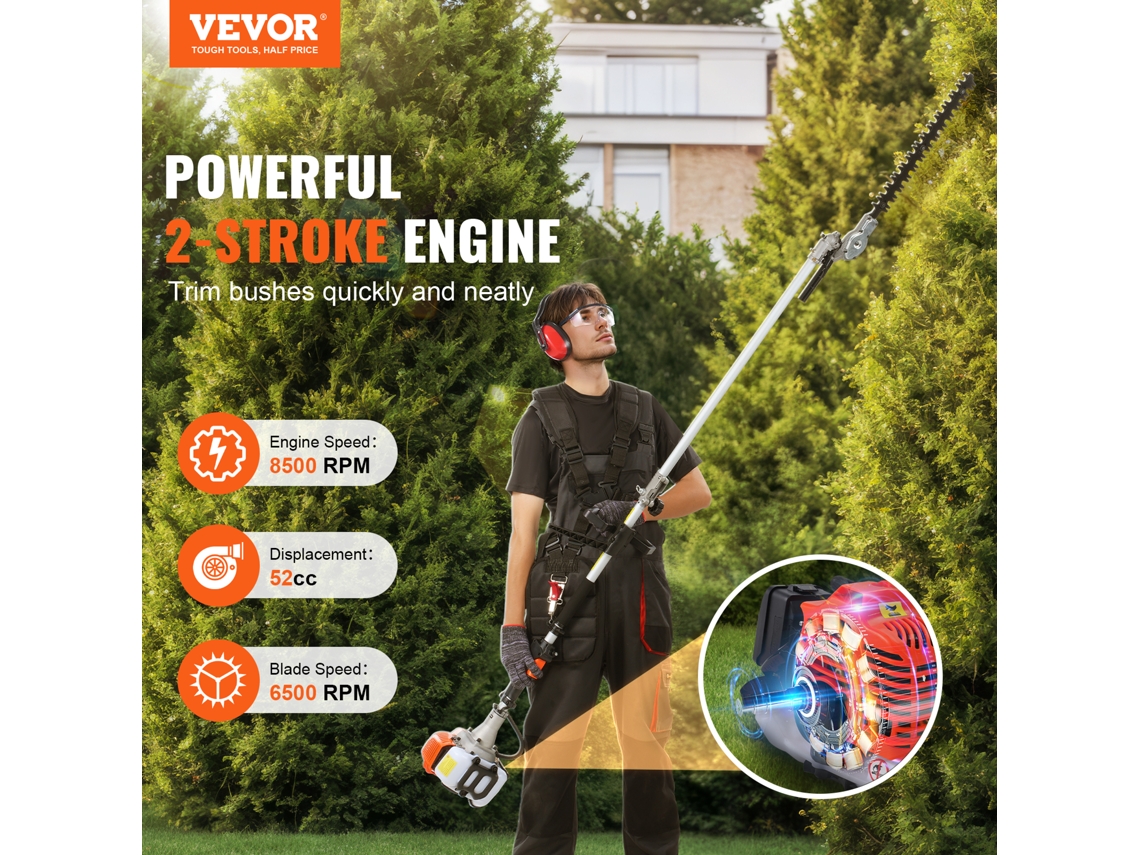 Ferramentas de Corte Multifuncionais VEVOR 6 em 1 Aparador de Sebes a Gás 52Cc Comedor de Ervas Daninhas