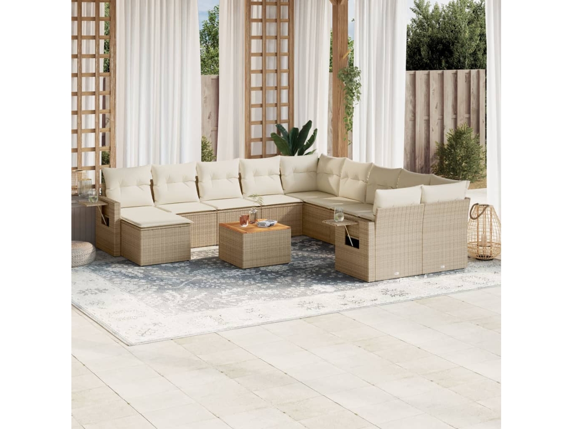 Conjunto 12 de sofás p/ jardim com almofadões VIDAXL vime PE bege