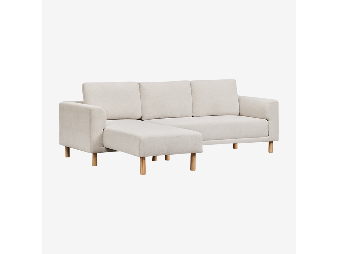 Sofá Chaise Longue De 3 Plazas Caspian Poliéster Creme Bege Sklum