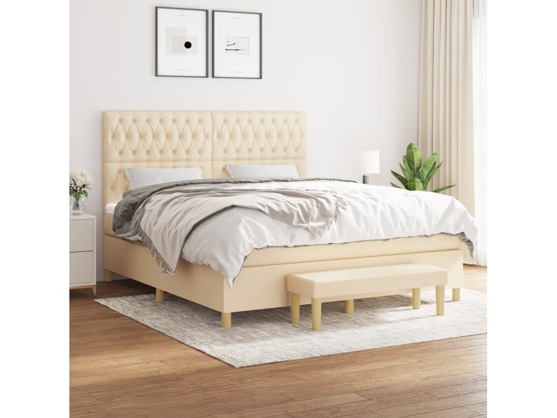 Cama box spring VIDAXL Creme Tecido (180x200 cm)