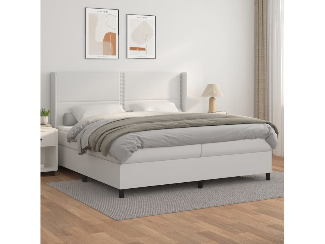 Cama Box Spring VIDAXL (Branco - Couro Artificial - 203 x 203 x 128 cm)
