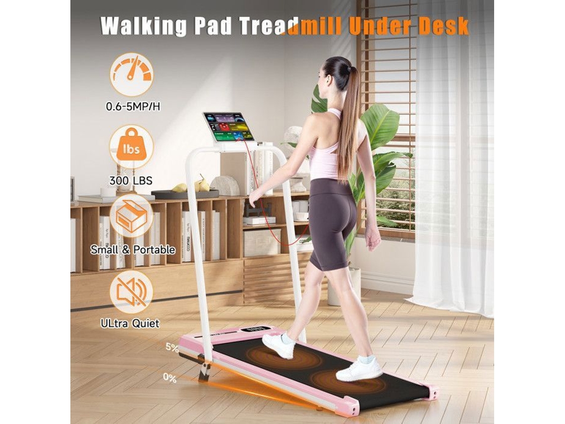 Treadmill Inclinado 5 Dobrável, 1 8 Km/h, 2.5 Hp, Design Com Absorção De Choque, Com Controle Remoto, Rosa Bigzzia