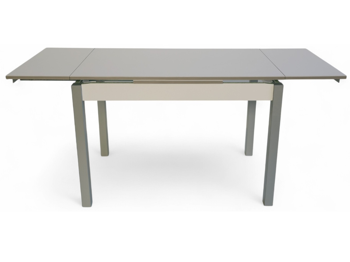 Mesa de cozinha extensível Charlotte BP com melamina branca e pés prateados GSMESAS (100/164x60x75cm)