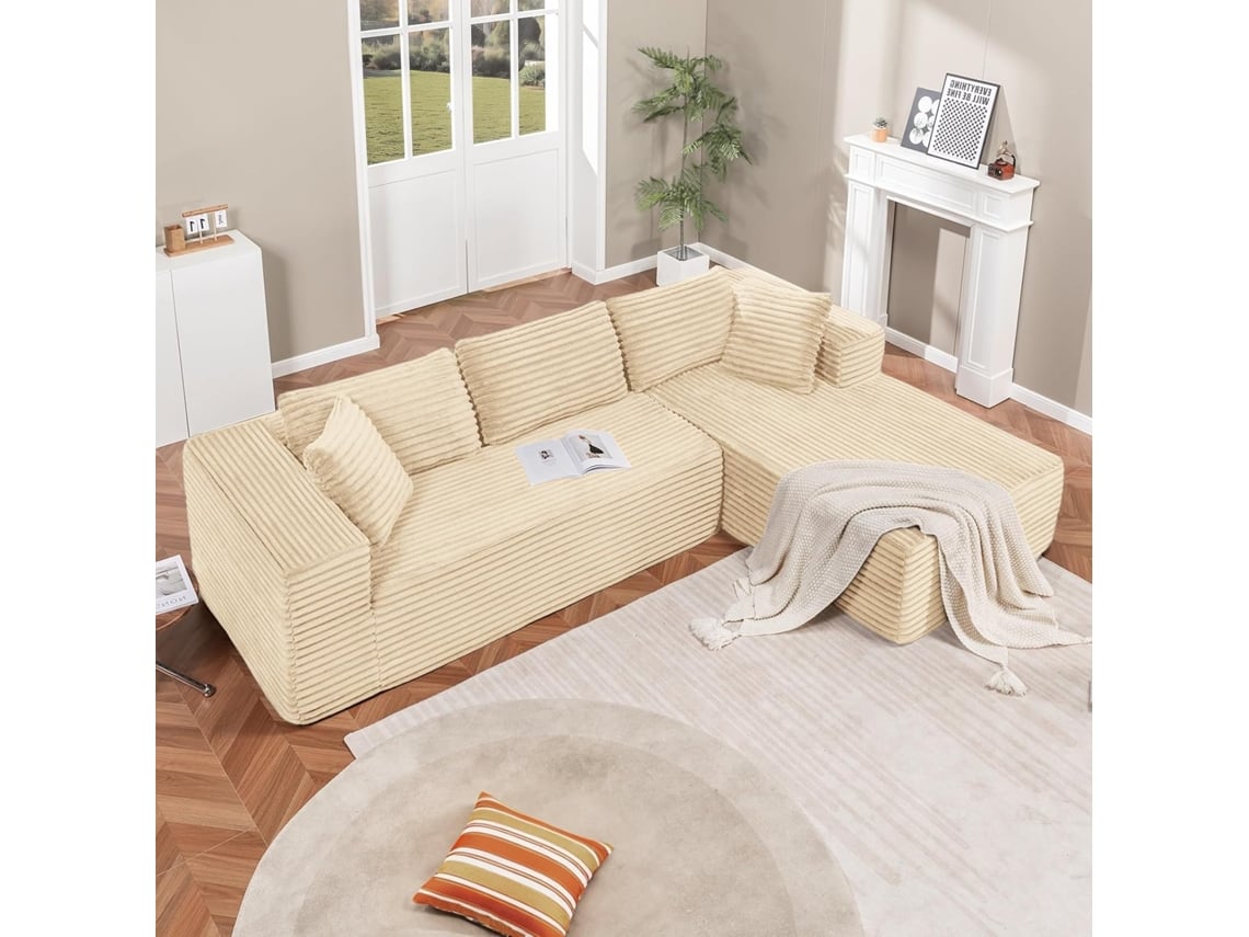 Sofá Modular De 105,sofá Em L Com Braços Largos, Tecido De Bombazine,chaise Longue,sem Necessidade De Montagem Comhoma