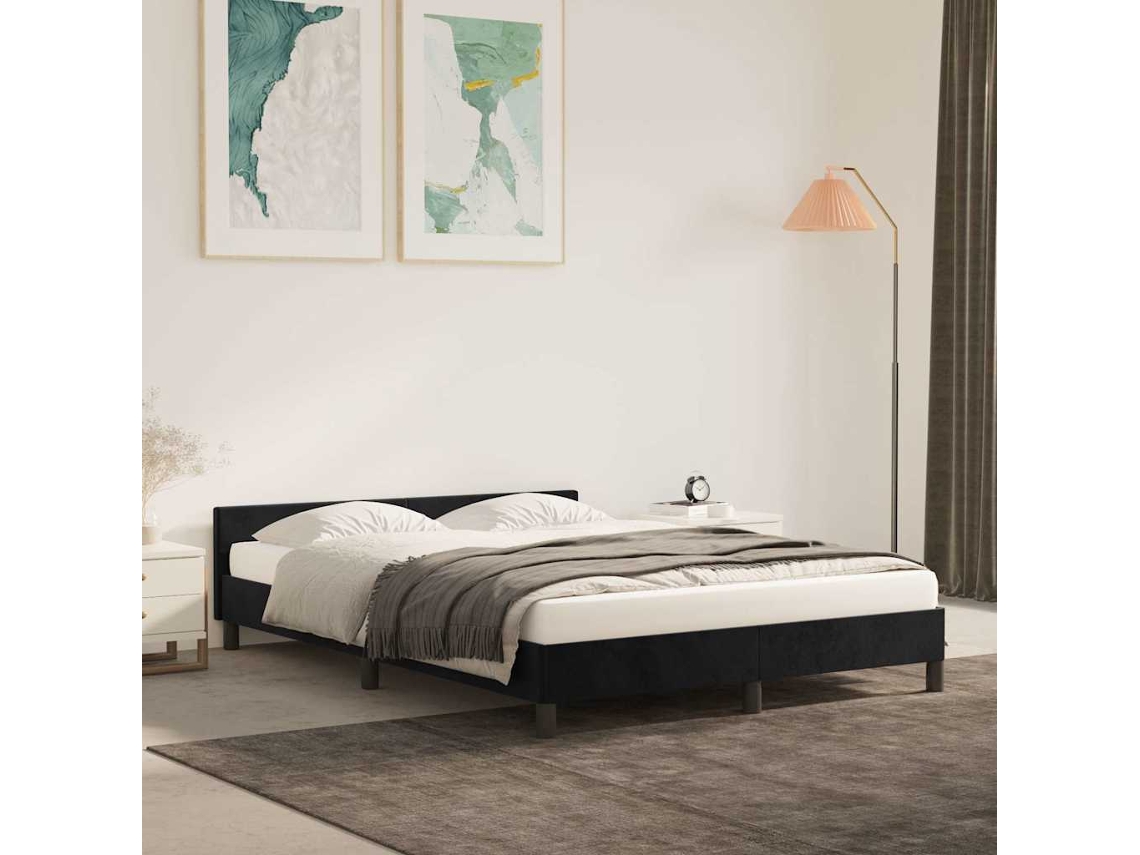 vidaXL Estrutura de cama c/ cabeceira 140x190 cm veludo preto
