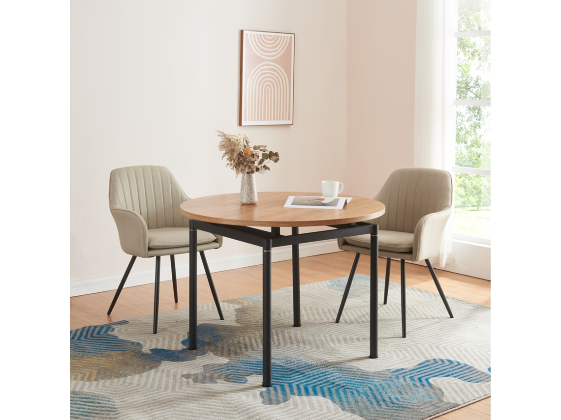 Mesa de Jantar Hemnes Redonda 4 Pessoas Aço Mdf Ø 100X75 Cm Efeito Carvalho Preto EN.CASA