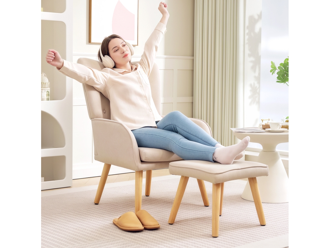 Poltrona com Suporte para Pesos Poliéster e Madeira Borracha Cor Bege 70x72x94 Cm Homcom