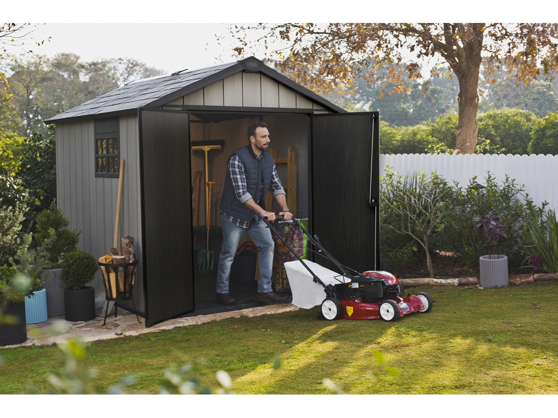 KETER Casa de Jardim OAKLAND 759 ao ar livre abrigo de armazenamento exterior organização aço metal resina madeira 230x287x242 WxDxH cm