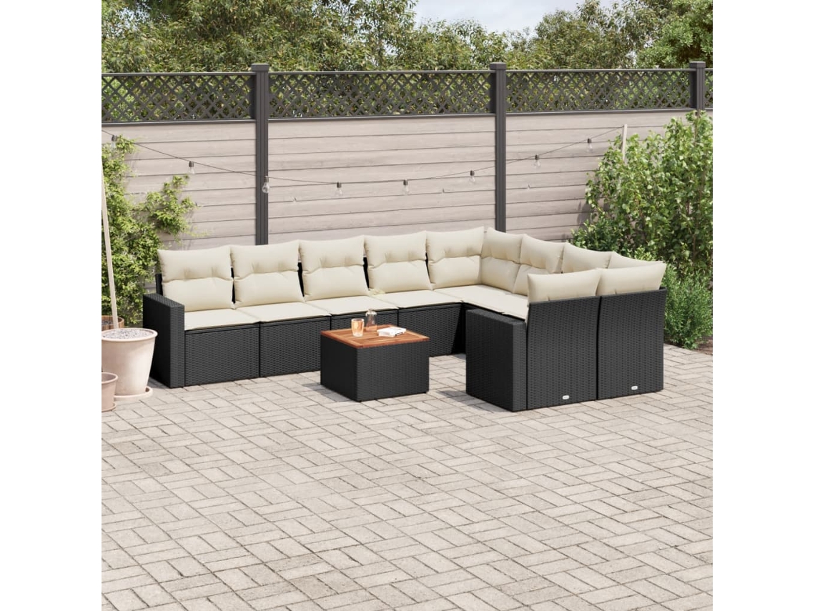 Conjunto 10 sofás de jardim c/ almofadões VIDAXL vime PE preto
