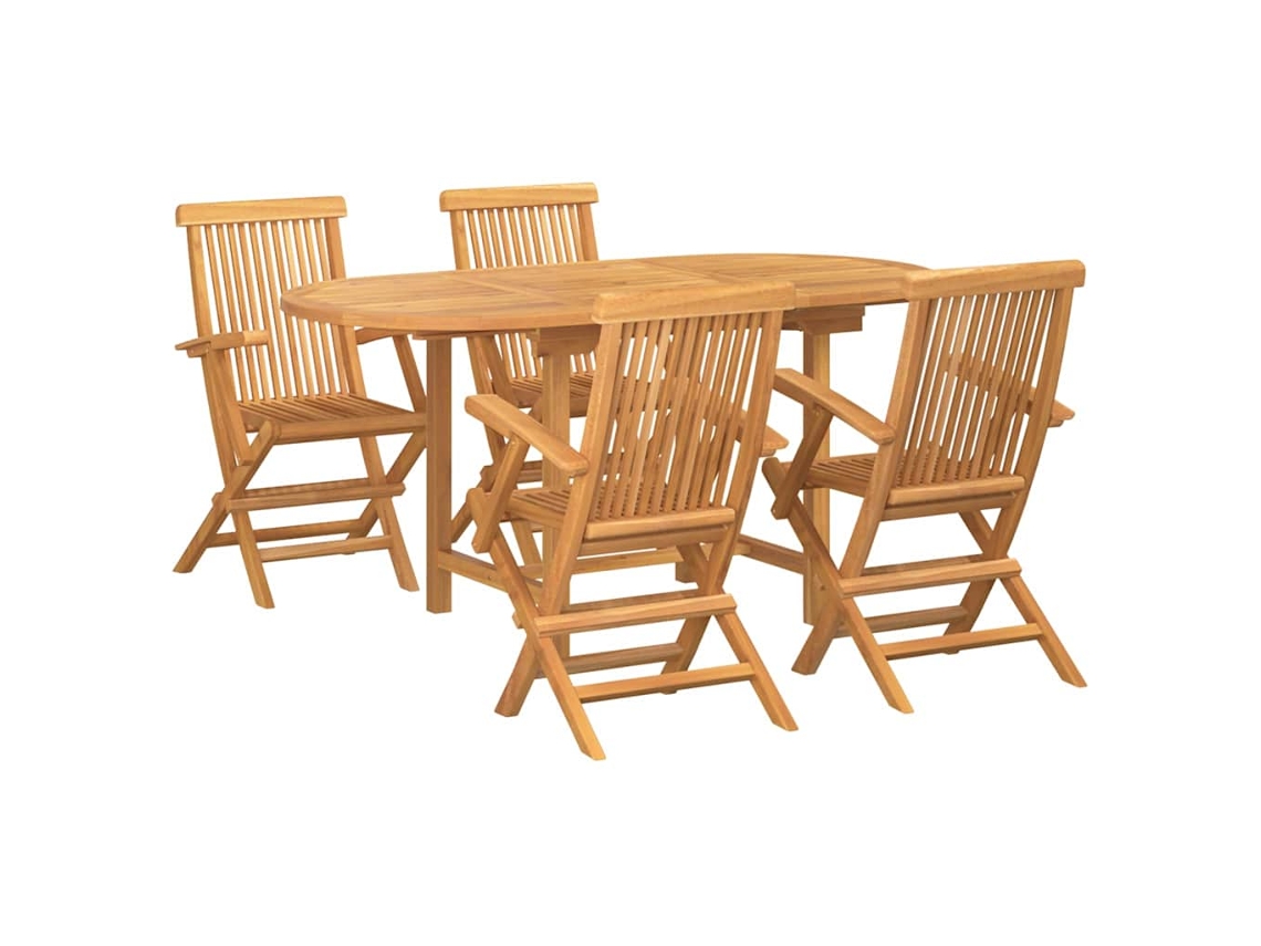 Conjunto Jantar Jardim Madeira Teca Maciça Castanho 160x80x75cm 5pcs