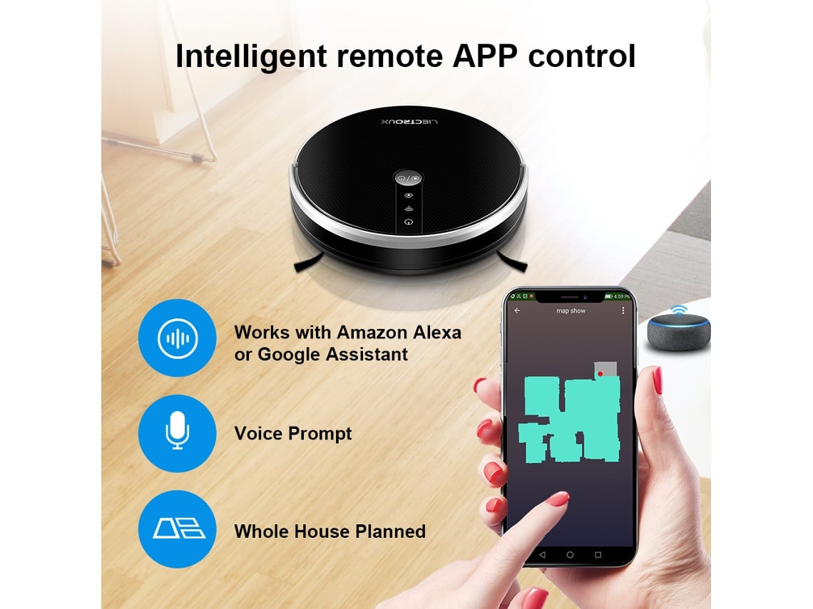 Aspirador Robã´, Navegaã§ã£o Por Mapa Ai, App Wifi,preto Oem