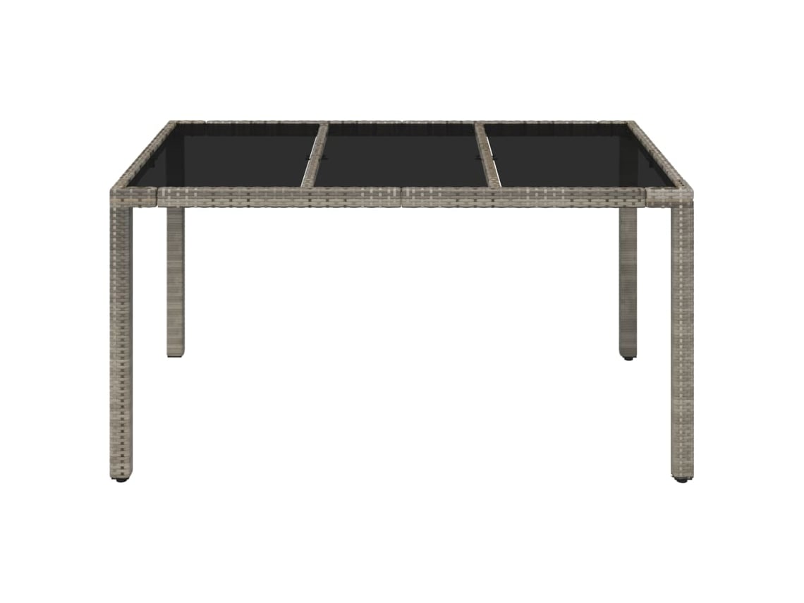 Mesa De Jardim | Mesa De Exterior Com Tampo De Vidro 150x90x75 Cm Vime Pe Cinzento Lovely Home