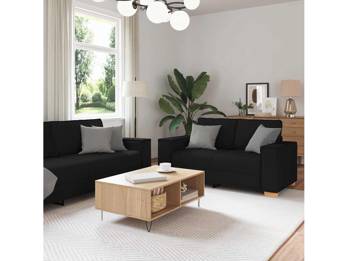 Conjunto 3 De Sofá De Vidaxl Com Almofadas Em Tecido Preto