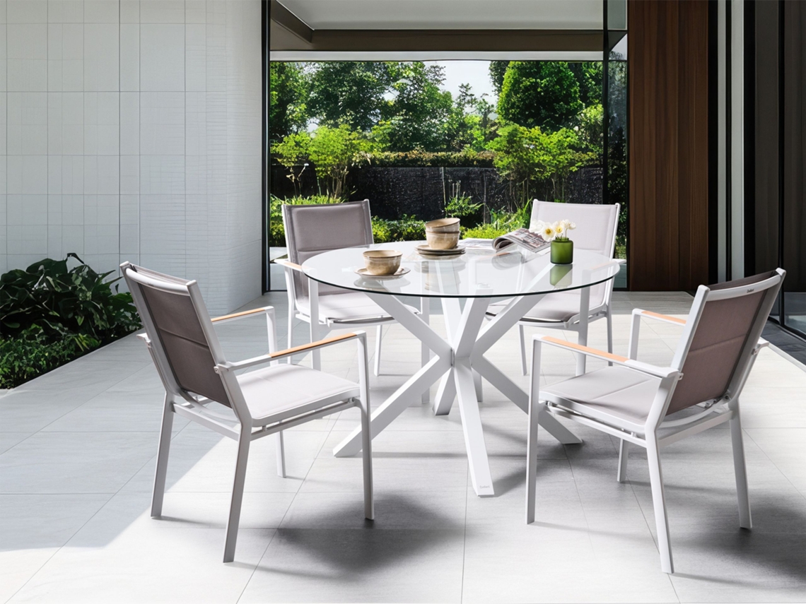 Mesa de jardim BELIANI Maletto de Alumínio Branco 120x120x75