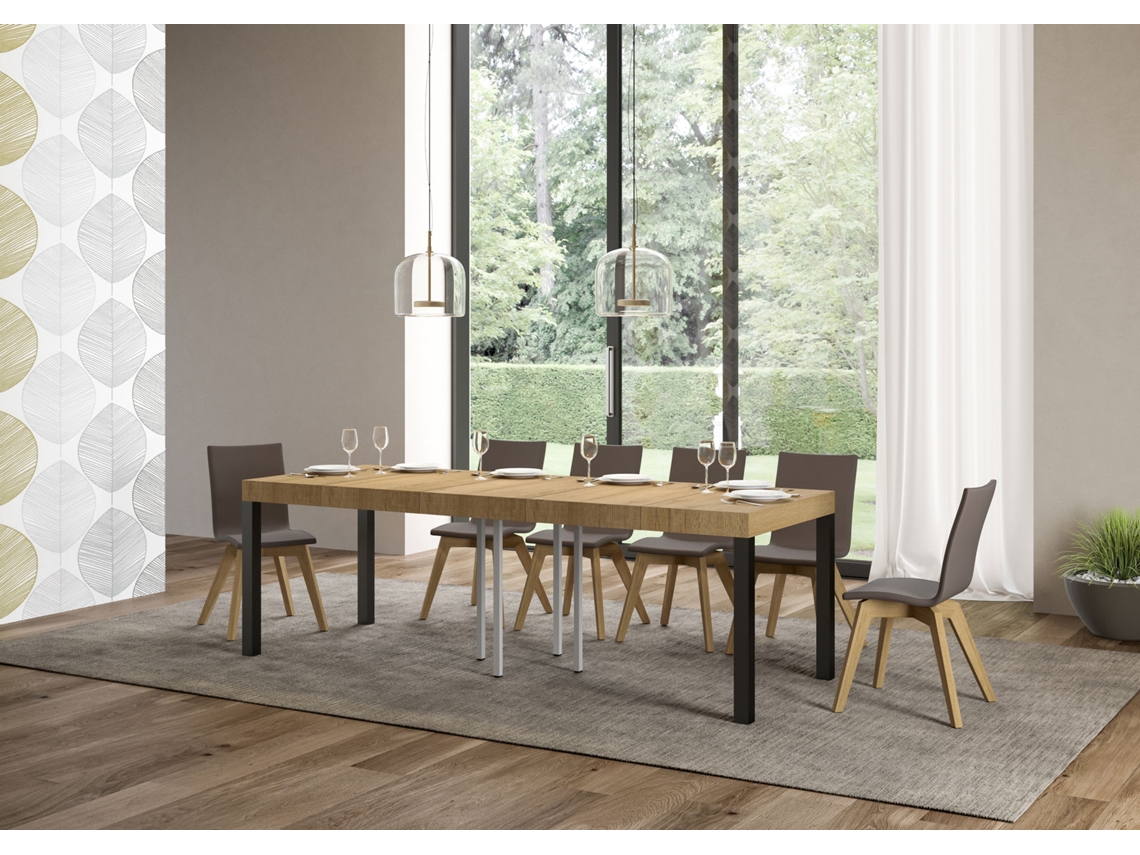 Mesa de Jantar Extensível 90X90/246 Cm Everyday Premium Carvalho Natural Quadro Antracite ITAMOBY