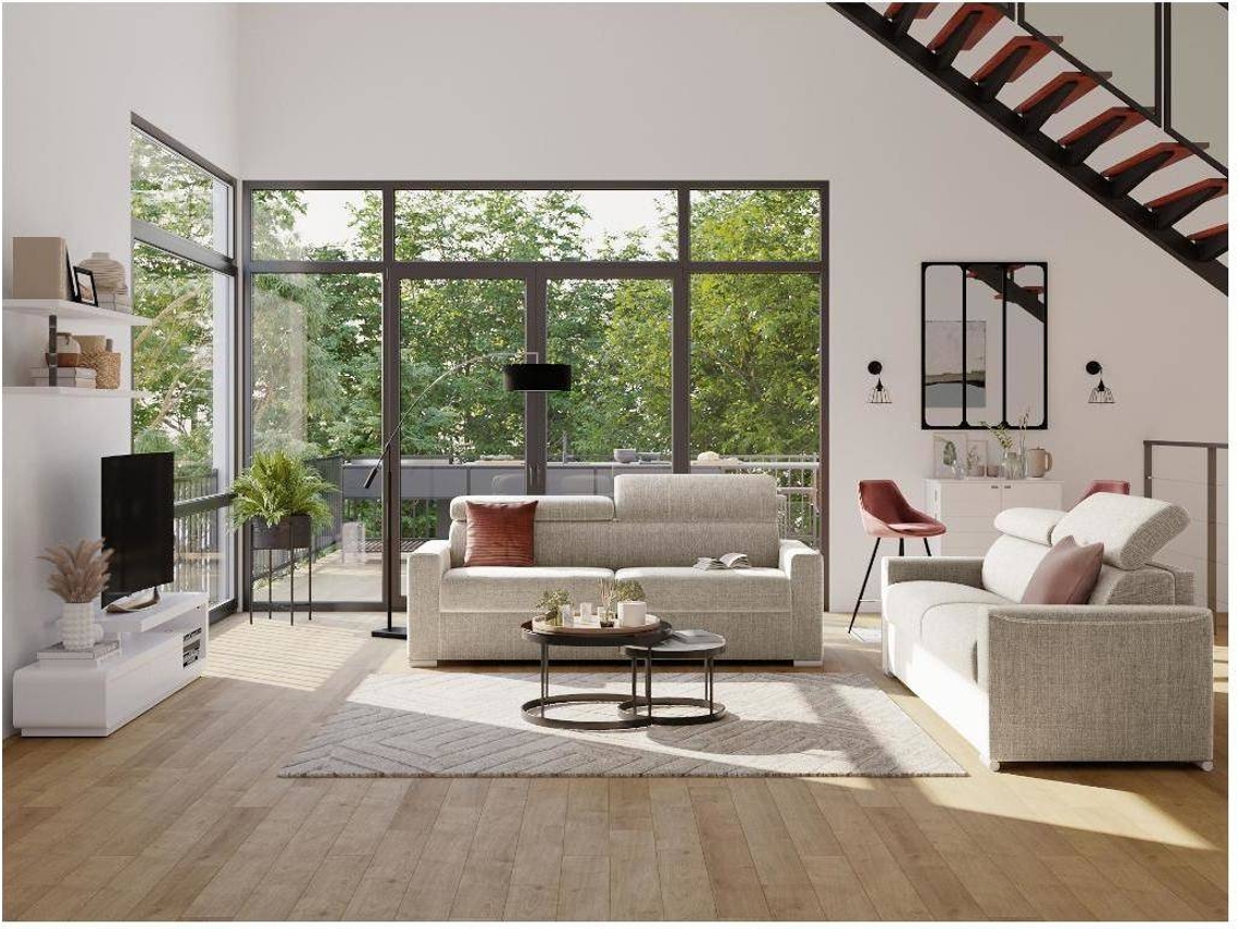 Sofá Cama Vizir LINEA SOFA (Bege - Tecido e Veludo - 216x94x100 cm/Dimensões da cama: 160-179 cm)