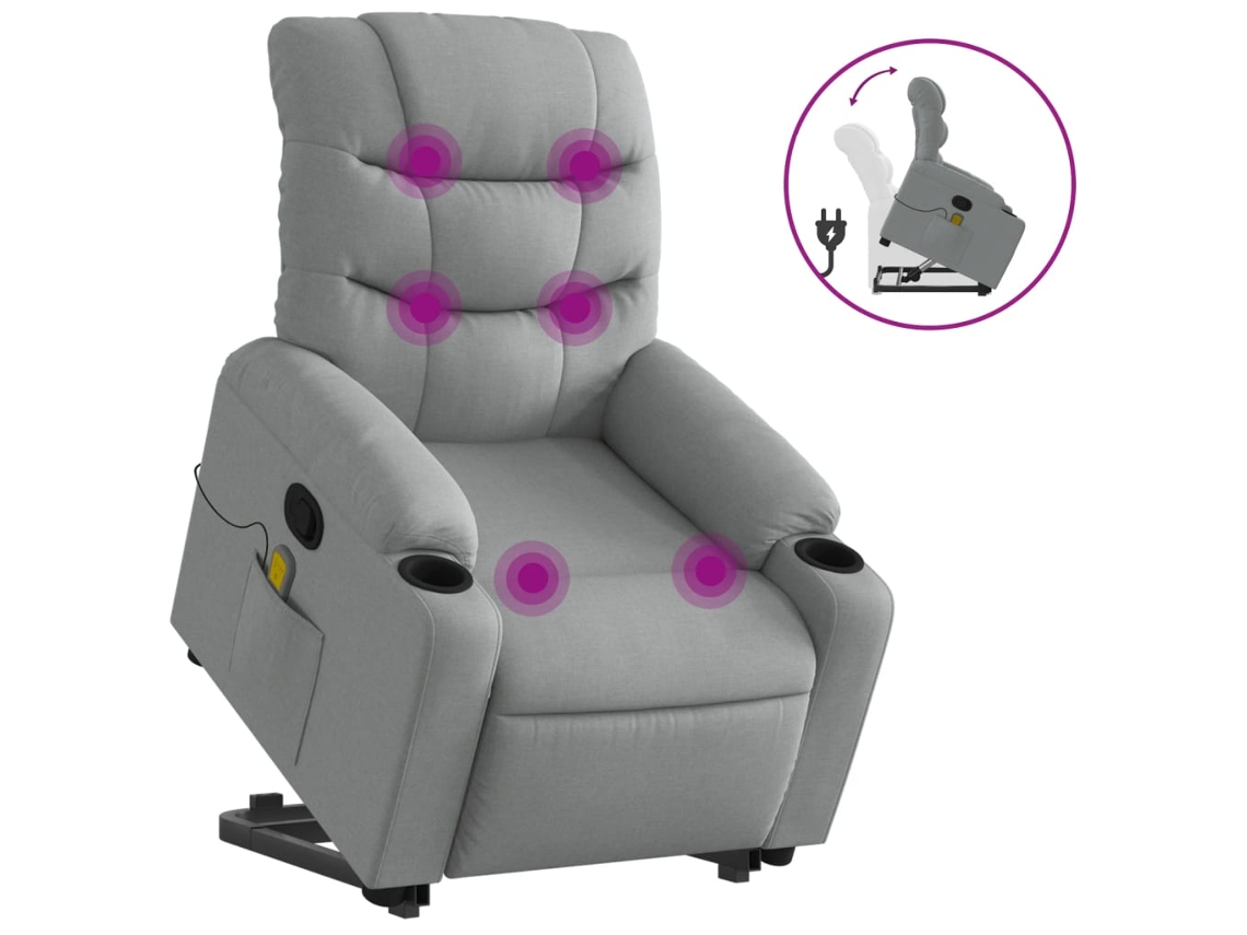 Poltrona Reclinável Massagem Tecido Cinzento-Claro CLIC N BUY