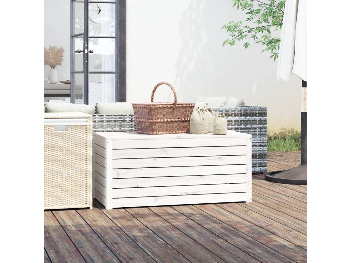 Caixa de Armazenamento VIDAXL 101x50,5x46,5 cm Madeira de Pinho Maciça Branco