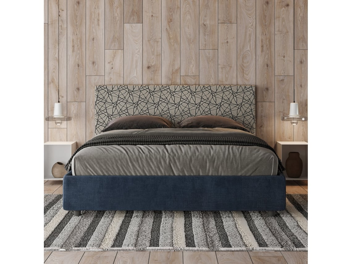 Cama de Casal Queen Size com Arrumação Estofada ArlaITYHOME (160 x 210 cm - Paneles de Melamina y tejido)