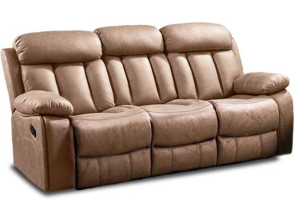 Sofá Relax 3 Lugares DUEHOME (208cm x 101cm x 97cm - Microfibra - Bege)