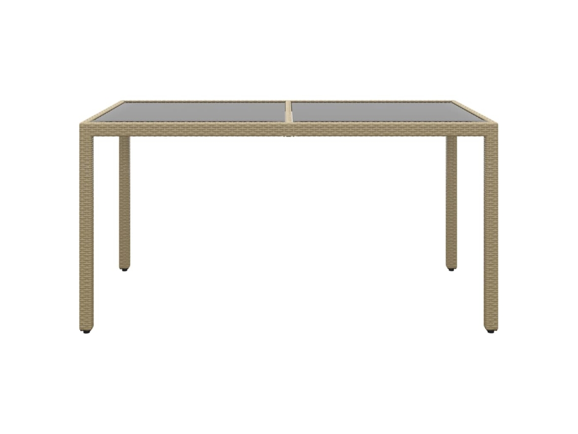 Mesa De Jardim 150x90x75 Cm Vidro Temperado E Vime Pe Bege