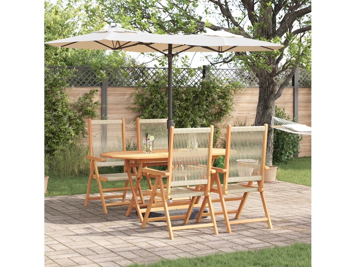 Conjunto 5 De Jantar De Jardim Vidaxl Bege Em Madeira Maciça De Acácia E Rattan Com Poliéster