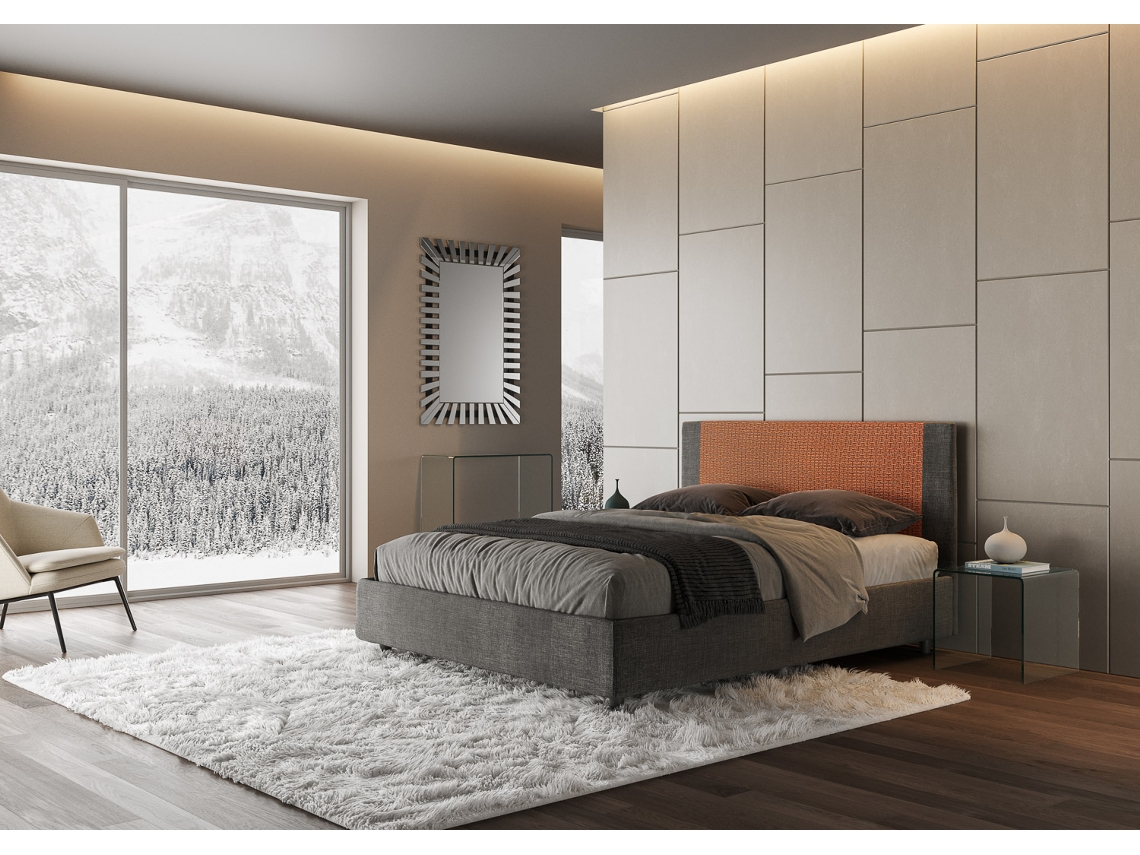 Cama de Casal Queen Size com Arrumação Estofada RosalITYHOME (160 x 210 cm - Paneles de Melamina y tejido)