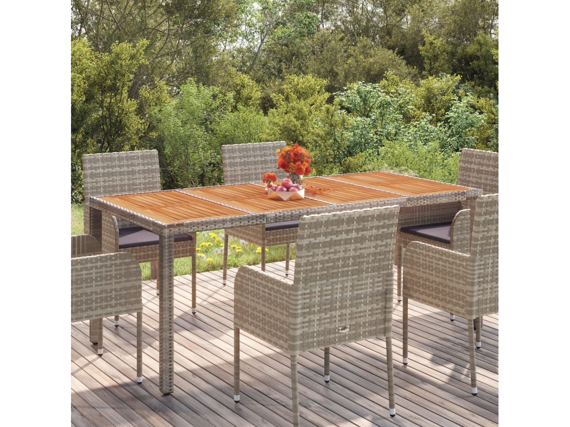 Mesa de jardim com tampo de madeira VIDAXL Cinzeto Rattan / Vime (190x90x75 cm)