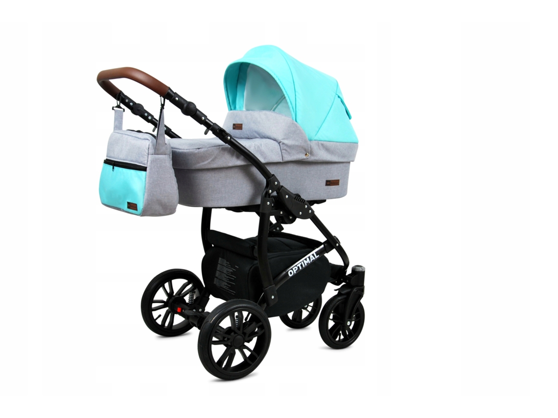 Carrinho De Bebé Multifuncional Babylux Optimal 4 Em 1 -silver Mint Black Frame - Ajustável E Dobrável Construção Leve Em Alumínio - Acessórios