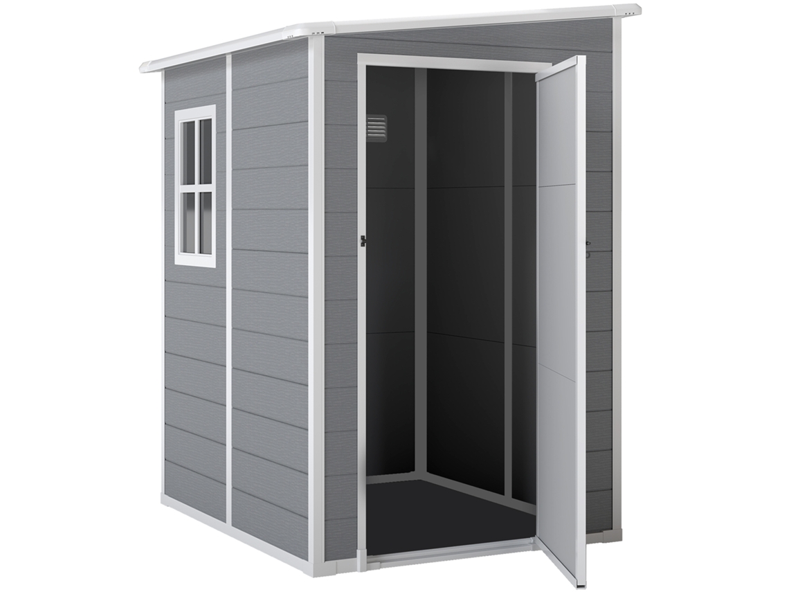 Casinha De Jardim, Porta Com Fechadura, Janela Para Iluminação E Ventilação, Alumínio, 122 X 149 X 192/177 Cm, Cinza Ehstmind