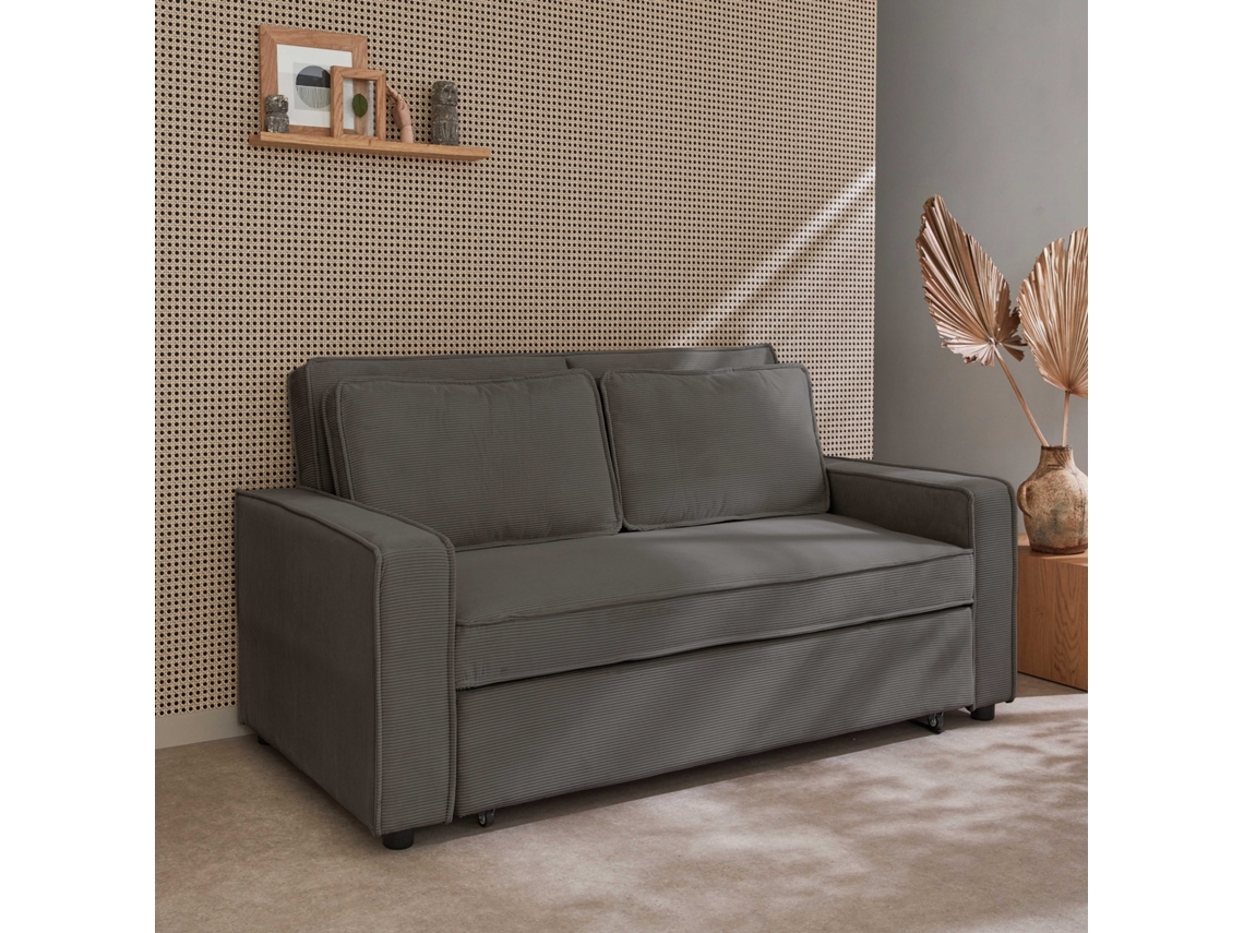 Sofá-Cama de Bombazina de 3 Lugares Cinza SWEEEK