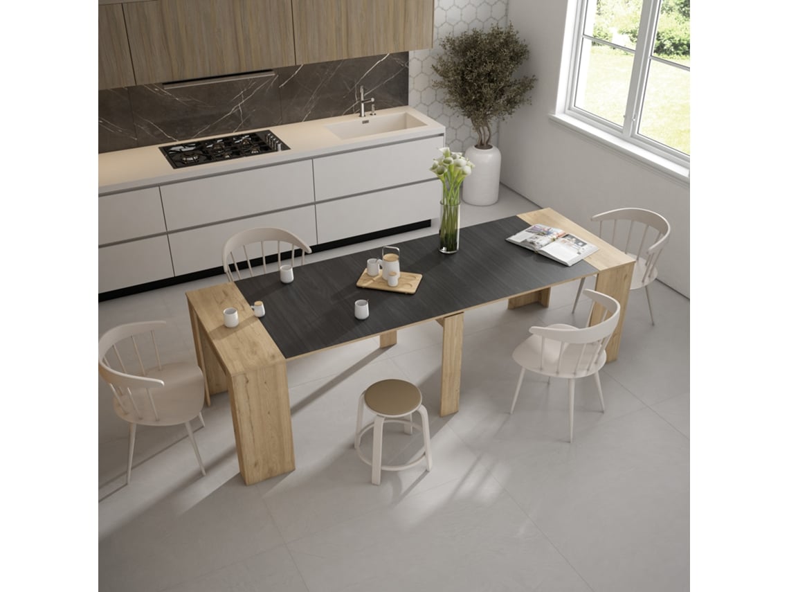 Mesa Consola Extensível | Cozinha, Sala De Jantar | 260 | Para 12 Pessoas | Mesa De Jantar | Carvalho E Preto Duérmete Online