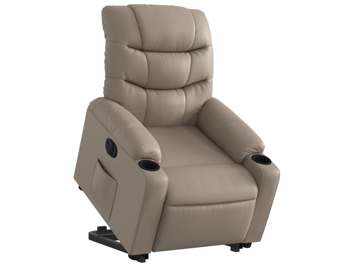Poltrona reclinável elevatória elétrica couro artif. cappuccino