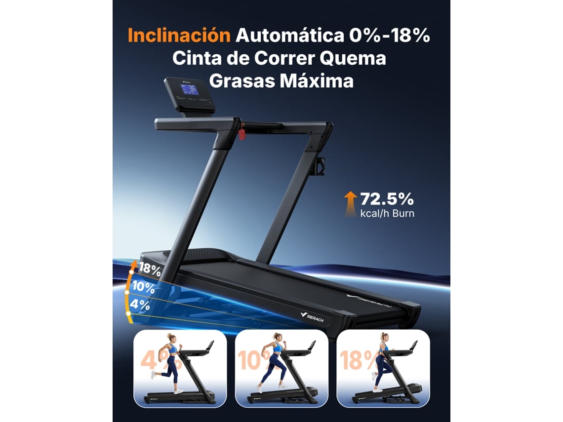 Esteira De Corrida Merach, Bluetooth, Lcd, Motor Potente, Inclinação Automática, Correia Silenciosa, 20 Programas, Compatível Com App, Até 159kg