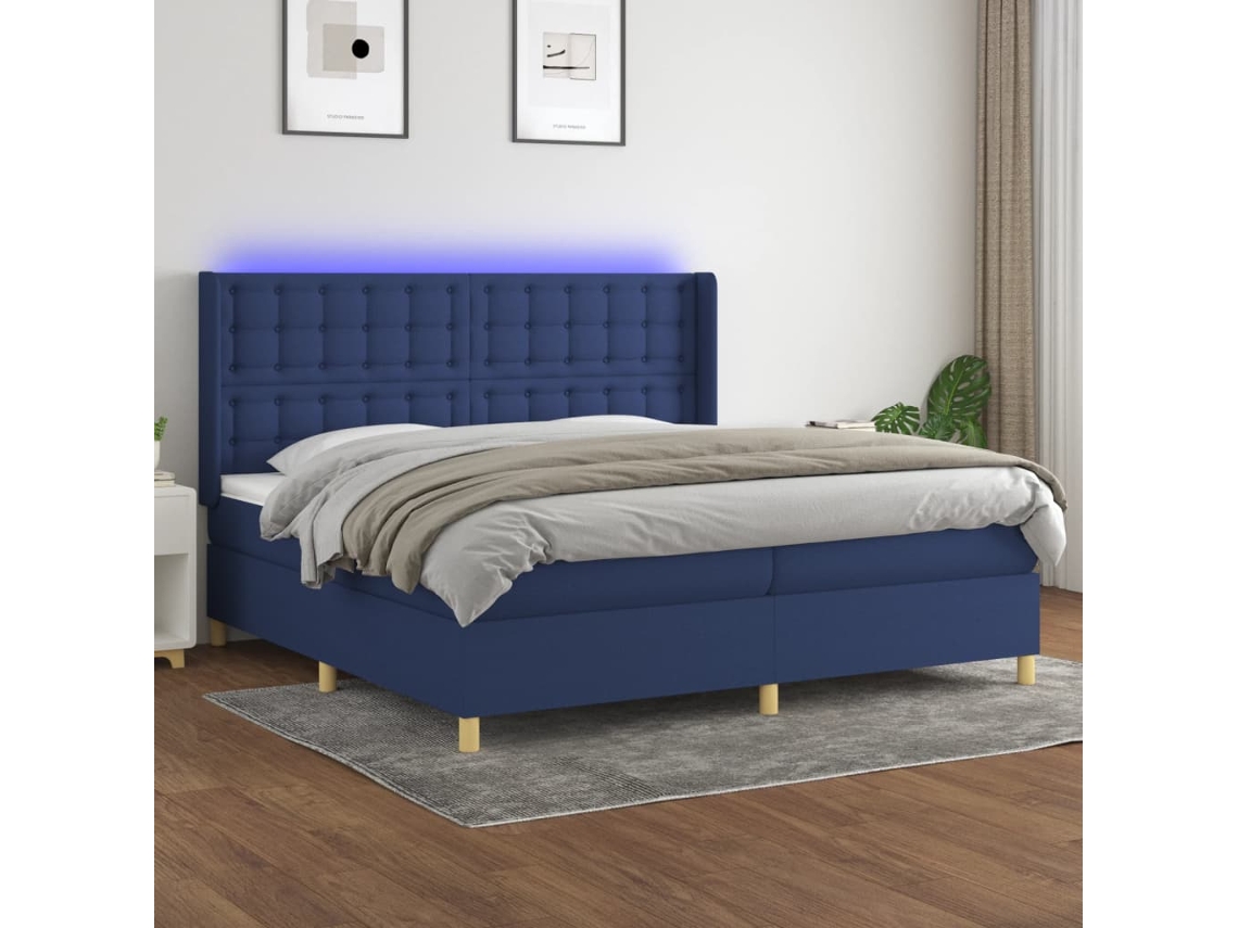Cama Box Spring VIDAXL Colchão/LED (Azul - Tecido - 200 x 200 cm)