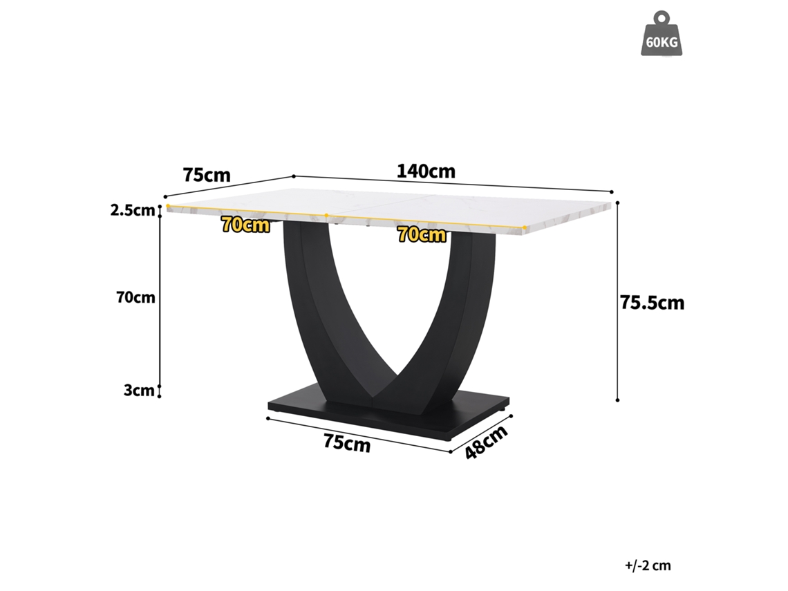 Mesa De Cozinha Moderna, Retangular Com Estrutura De Metal, Mármore Estilizado, Pés Ajustáveis, Perfeita Para Sala E Cozinha Sini Tech Store