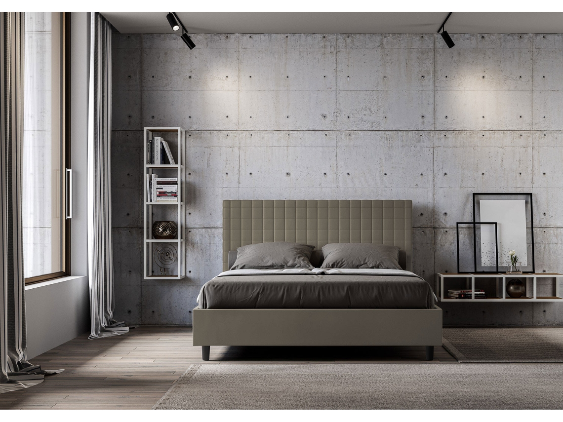 Cama de Casal Queen Size Con Estrado Estofada SunnyITYHOME (160 x 210 cm - Painéis de Melamina e Couro Sintético)