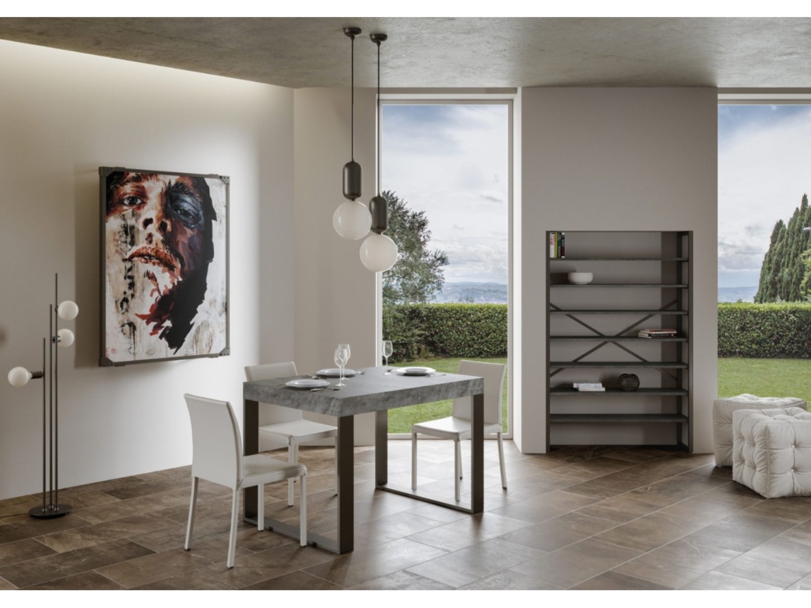 Mesa de Jantar Extensível 140X90/244 Cm Tecno Premium Cimento Quadro Antracite ITAMOBY