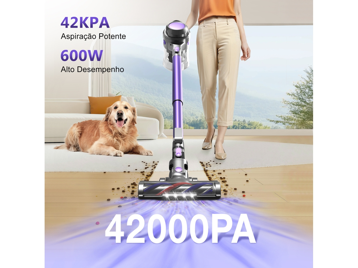 Aspirador Vertical 42000Pa 500W (30V, Autonomia de 50 Minutos, 1,6L) com Motor Brushless Integrado.