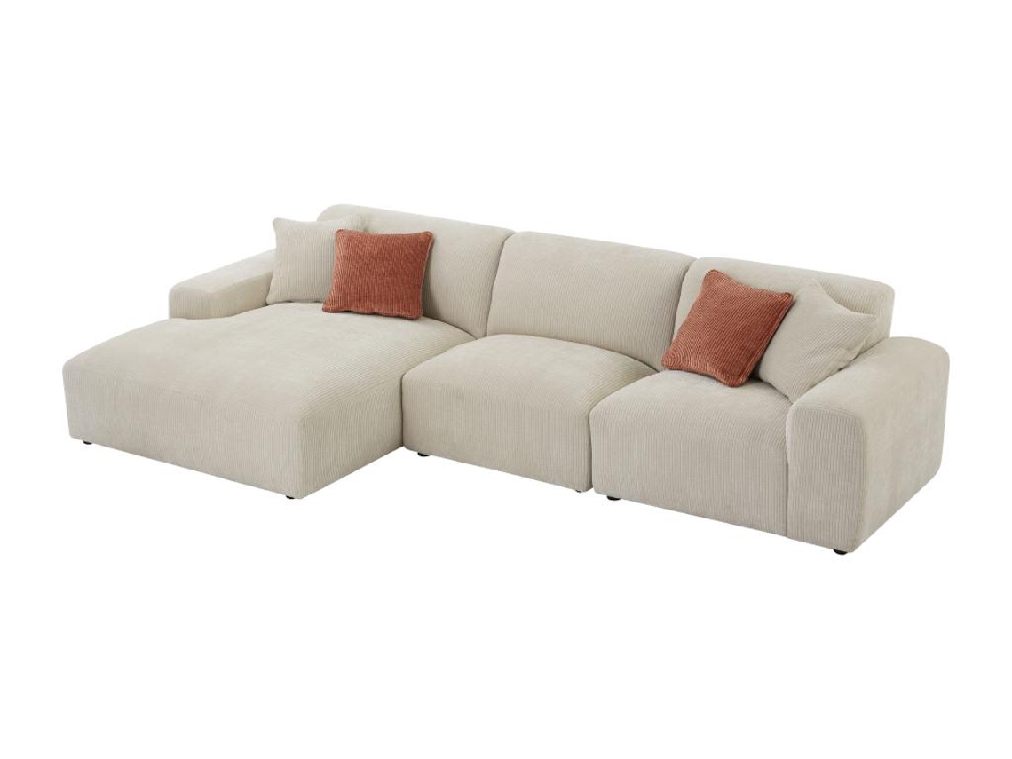 Grande sofá de canto esquerdo em veludo cotelê bege TIRONO de MAISON CÉPHY (80 x 325 x 165 cm)
