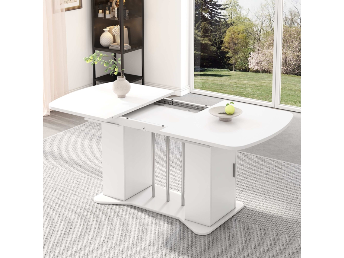 Mesa De Jantar Extensível 120/160 X 80 Cm Moderna, Com Arrumação, Pés Metálicos Prateados Branco Estilo