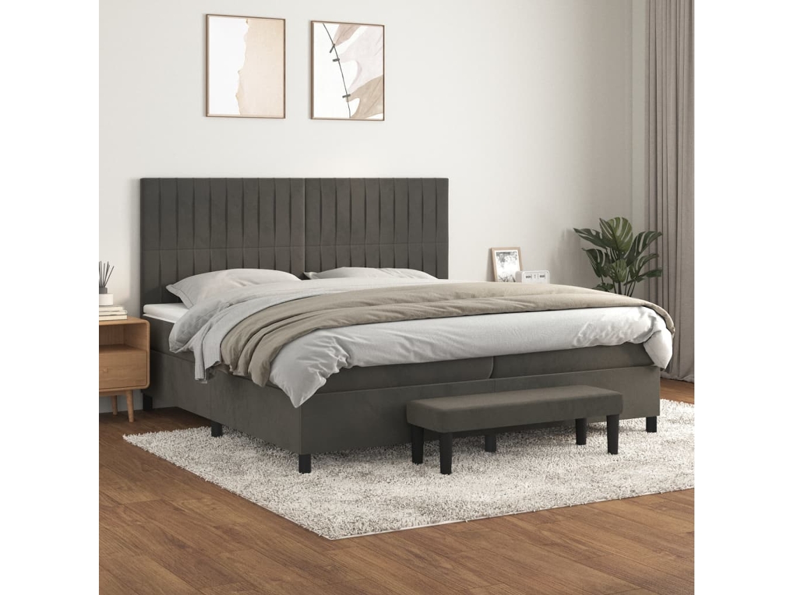 Cama box spring VIDAXL Cinzeto Veludo (200x200 cm)