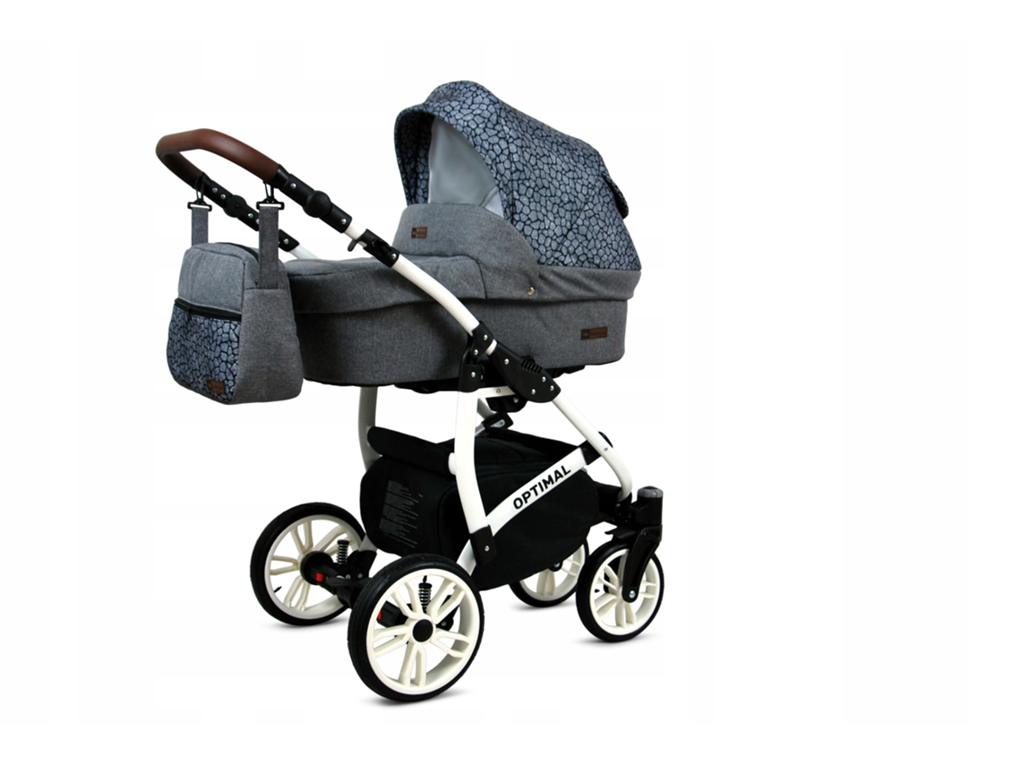 Carrinho De Bebé Multifuncional Babylux Optimal 4 Em 1 -silver Stone White Frame - Ajustável E Dobrável Construção Leve Em Alumínio - Acessórios