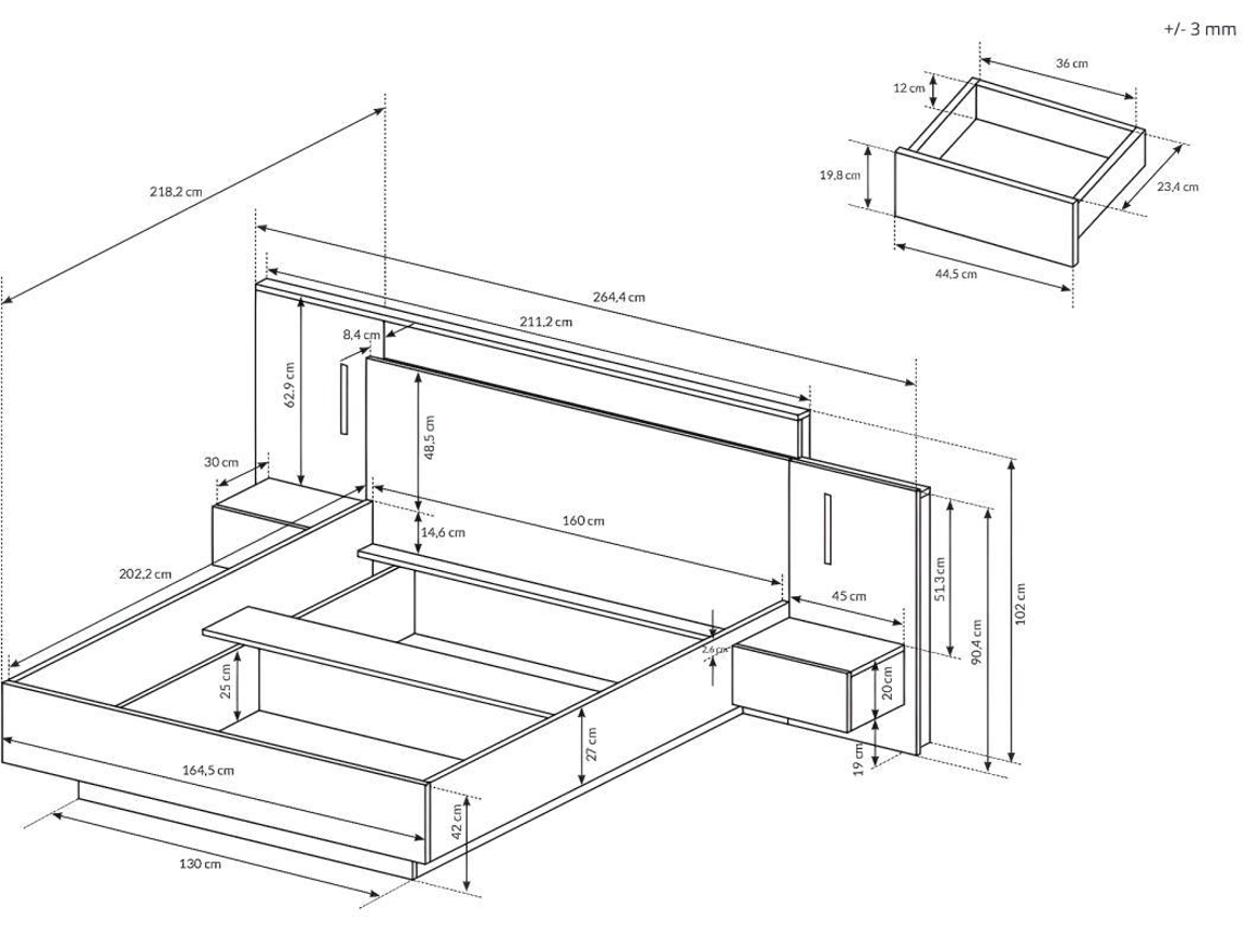 Estrutura de cama FRANCOLI VENTE-UNIQUE Natural claro, Branco 160x200 cm - Com colchão - Com sommier