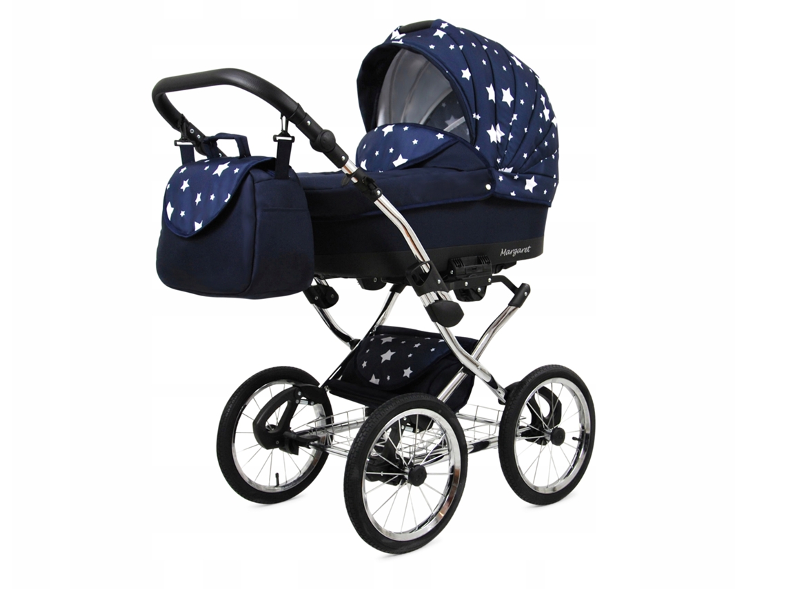 Carrinho de Bebé Multifuncional BABYLUX MARGARET EXCLUSIVE 4 Em 1 -Navy Blue Star - Ajustável e dobrável Construção leve em alumínio - Acessórios